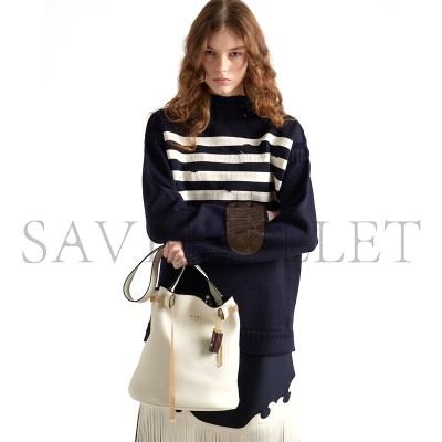 PRADA BUCKLE LEATHER BUCKET BAG WITH JEWELED BELT 1BE085 (29*16.5*18cm)
