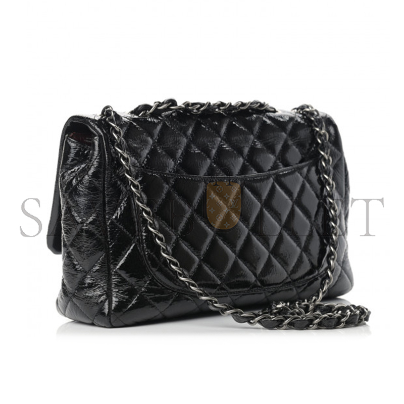 CHANEL CRINKLED PATENT QUILTED JUMBO SINGLE FLAP 1191914 (30*18*8cm)