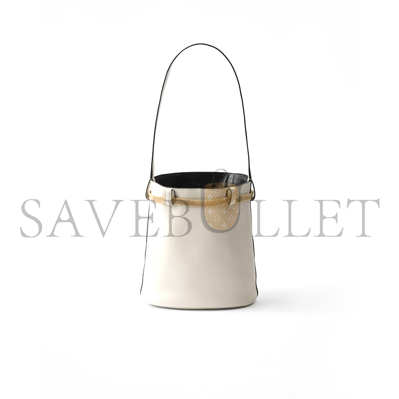 PRADA BUCKLE LEATHER BUCKET BAG WITH JEWELED BELT 1BE085 (29*16.5*18cm)