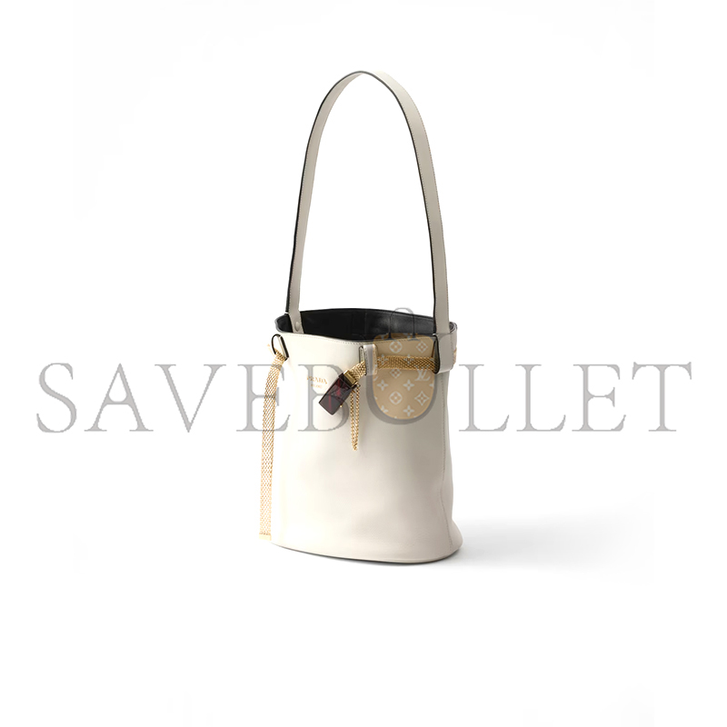 PRADA BUCKLE LEATHER BUCKET BAG WITH JEWELED BELT 1BE085 (29*16.5*18cm)