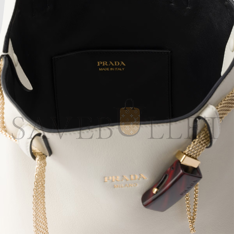 PRADA BUCKLE LEATHER BUCKET BAG WITH JEWELED BELT 1BE085 (29*16.5*18cm)
